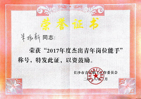 三亿·体育-三亿（中国）一站式服务官方网站
智能朱振新荣获长沙市2017年度杰出青年岗位能手