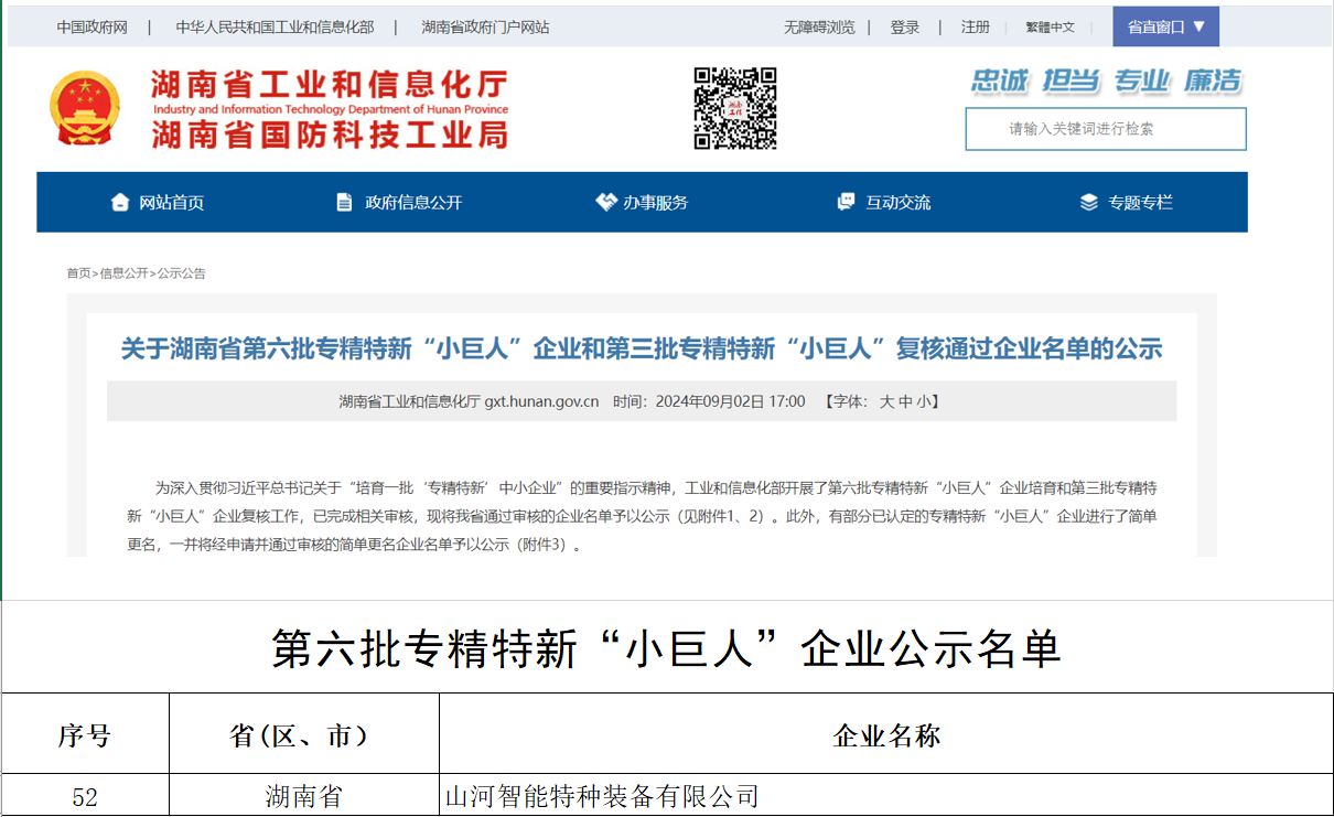 国家级名单公布！三亿·体育-三亿（中国）一站式服务官方网站
智能特种装备有限公司获批第六批专精特新“小巨人”企业！